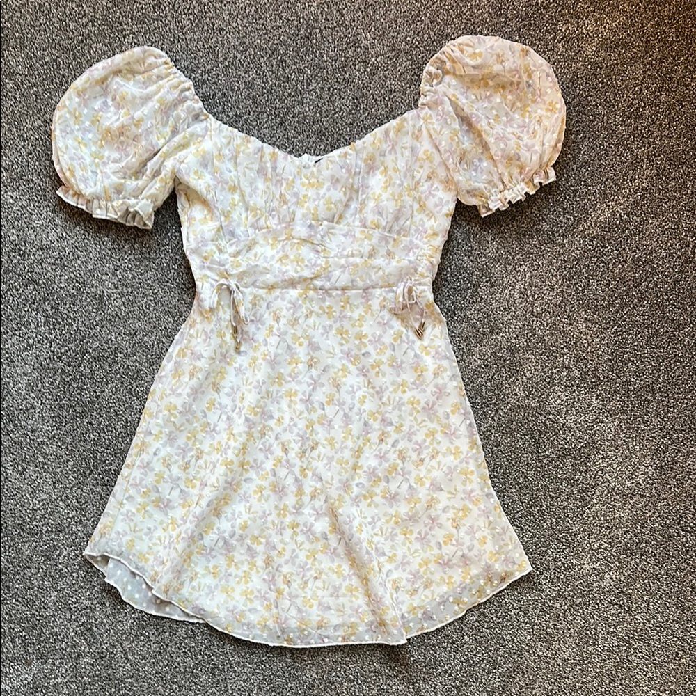Simplee Apparel Floral Mini Dress - Cream and Yellow